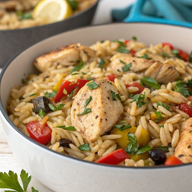 one-pot Greek chicken risoni