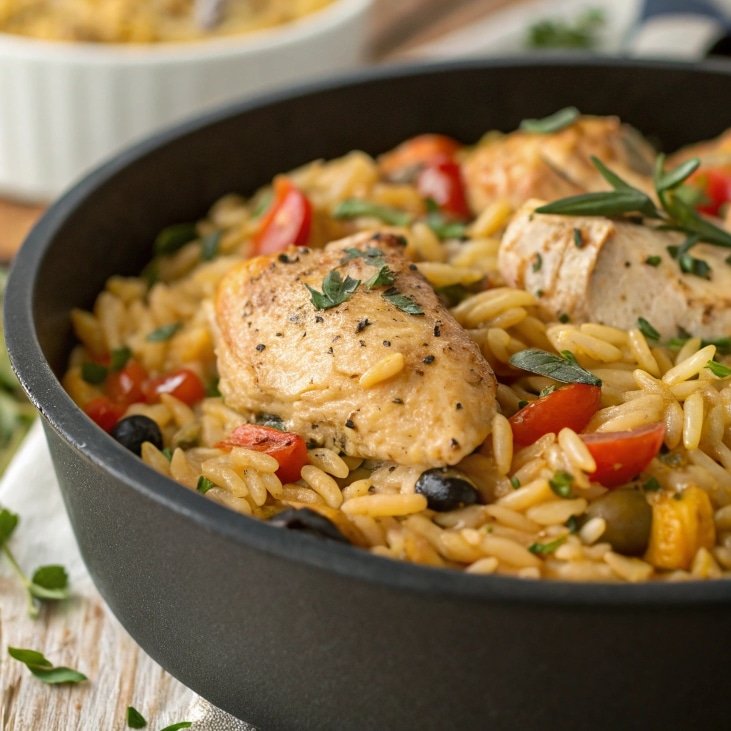 one-pot Greek chicken risoni