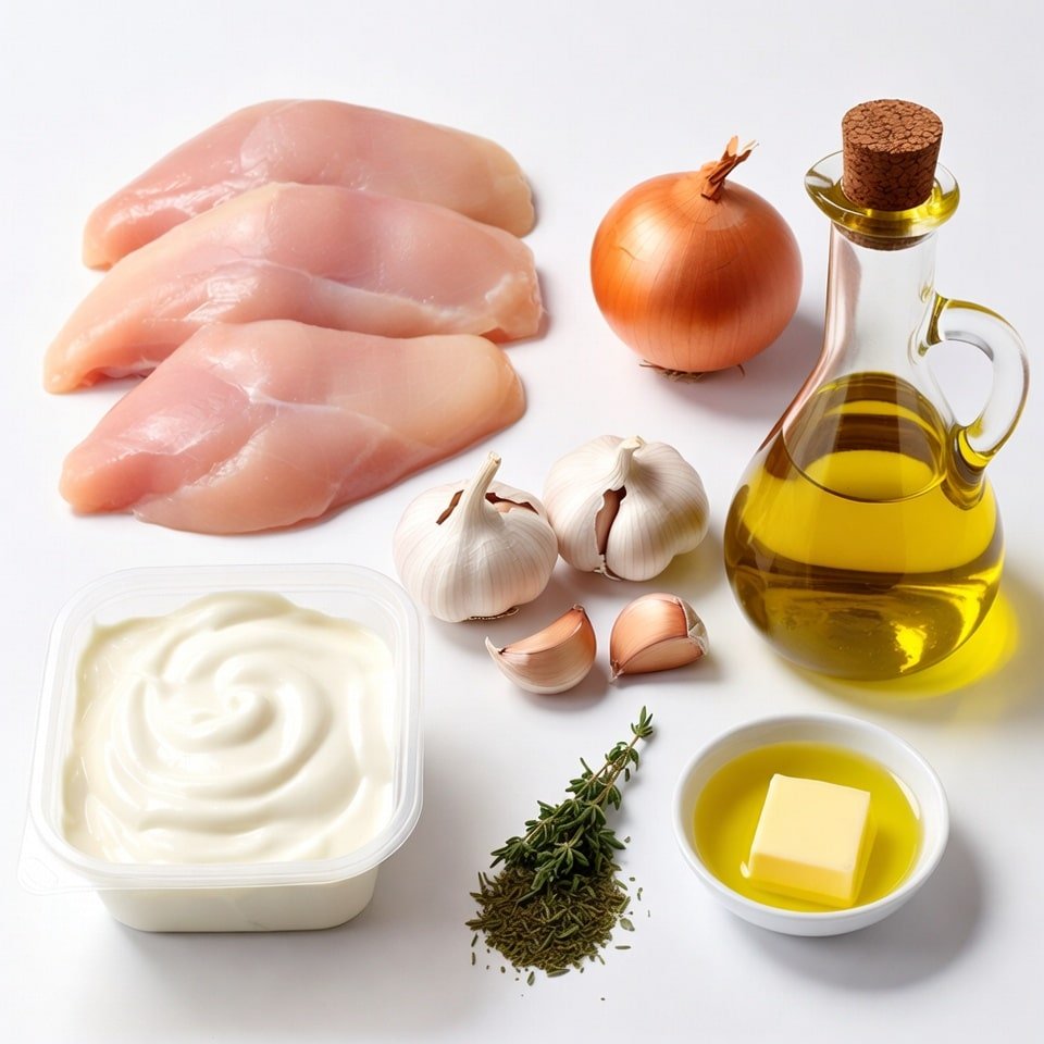 Poulet au four sauce crème et ail