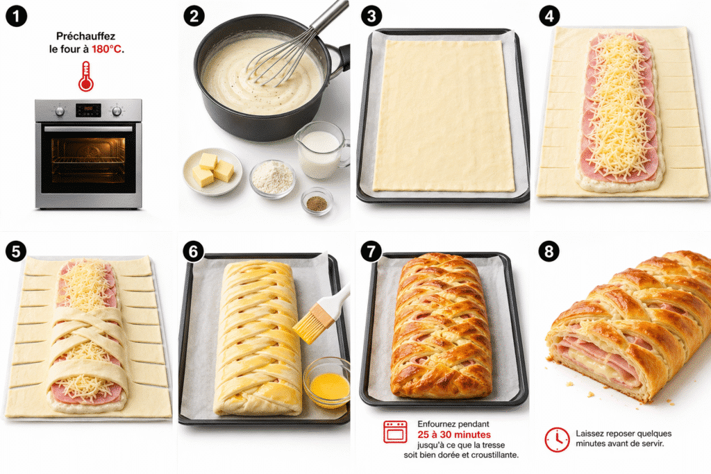 Tresse Feuilletée au Jambon, Fromage et Béchamel