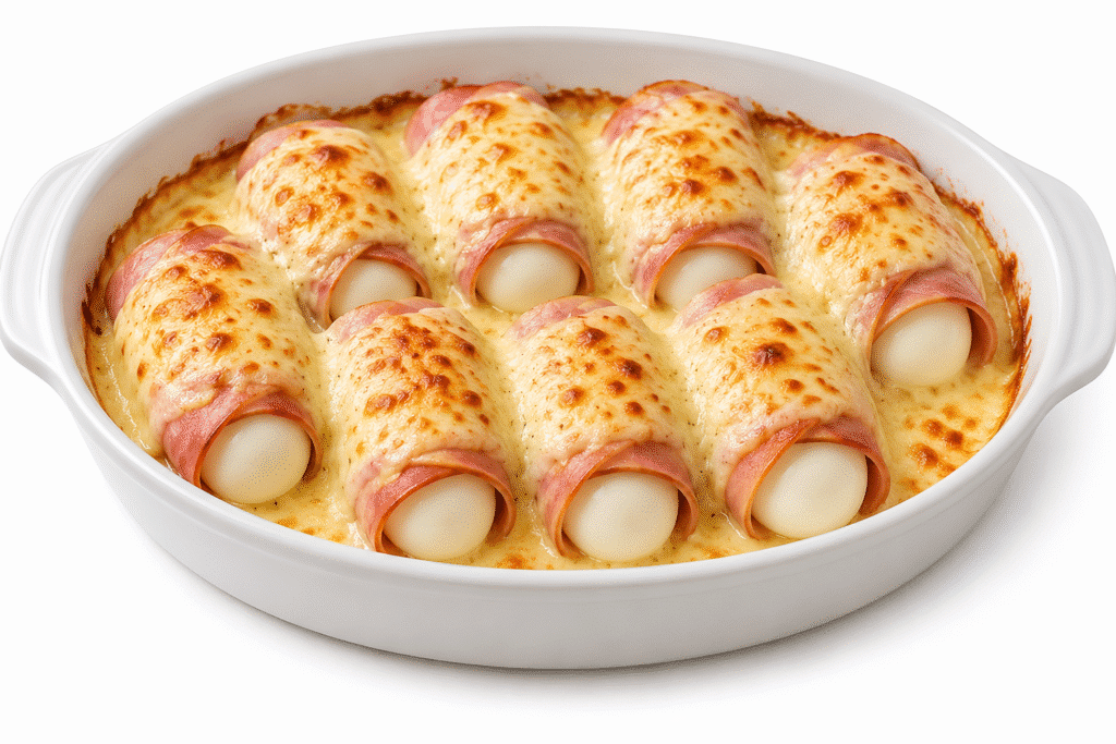 Œufs roulés au jambon gratinés