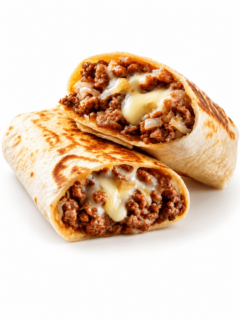Burritos à la viande hachée avec un cœur de fromage fondant 4 Burritos à la viande hachée avec un cœur de fromage fondant