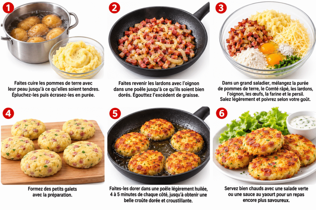 Petits Gâteaux de Pommes de Terre au Comté et Lardons 3 Petits Gâteaux de Pommes de Terre