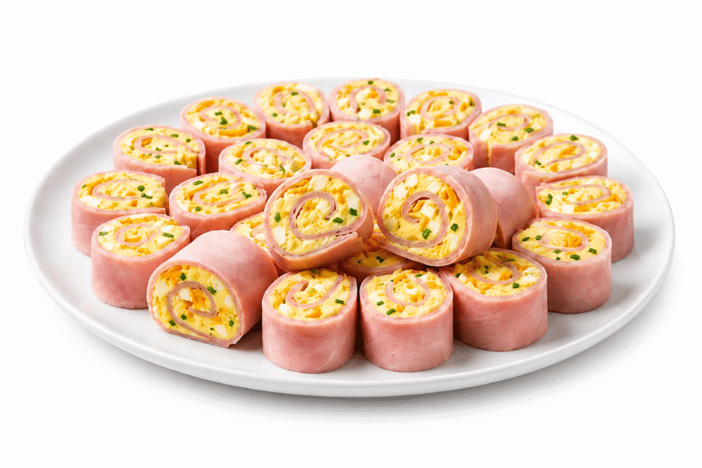Roulés de jambon aux œufs mimosa et cheddar