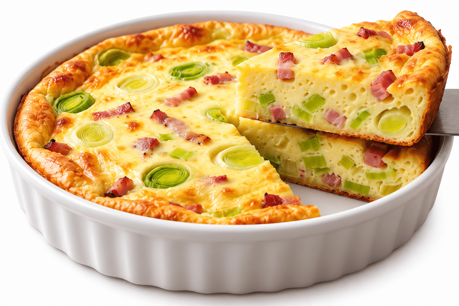 Quiche sans pâte aux poireaux et lardons
