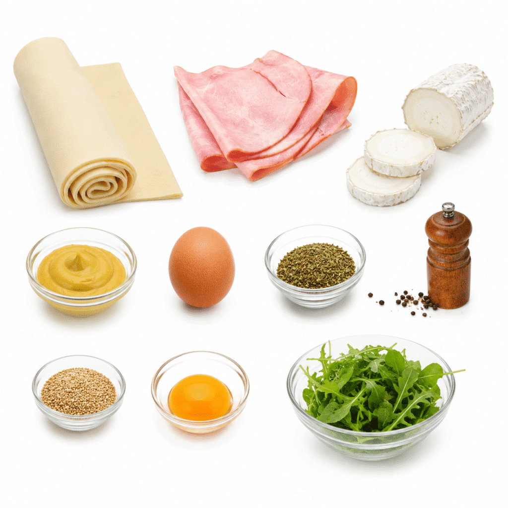 Feuilletés jambon-chèvre en chaussons, moutarde et herbes : croustillants, gourmands et irrésistibles 2 Feuilletés jambon
