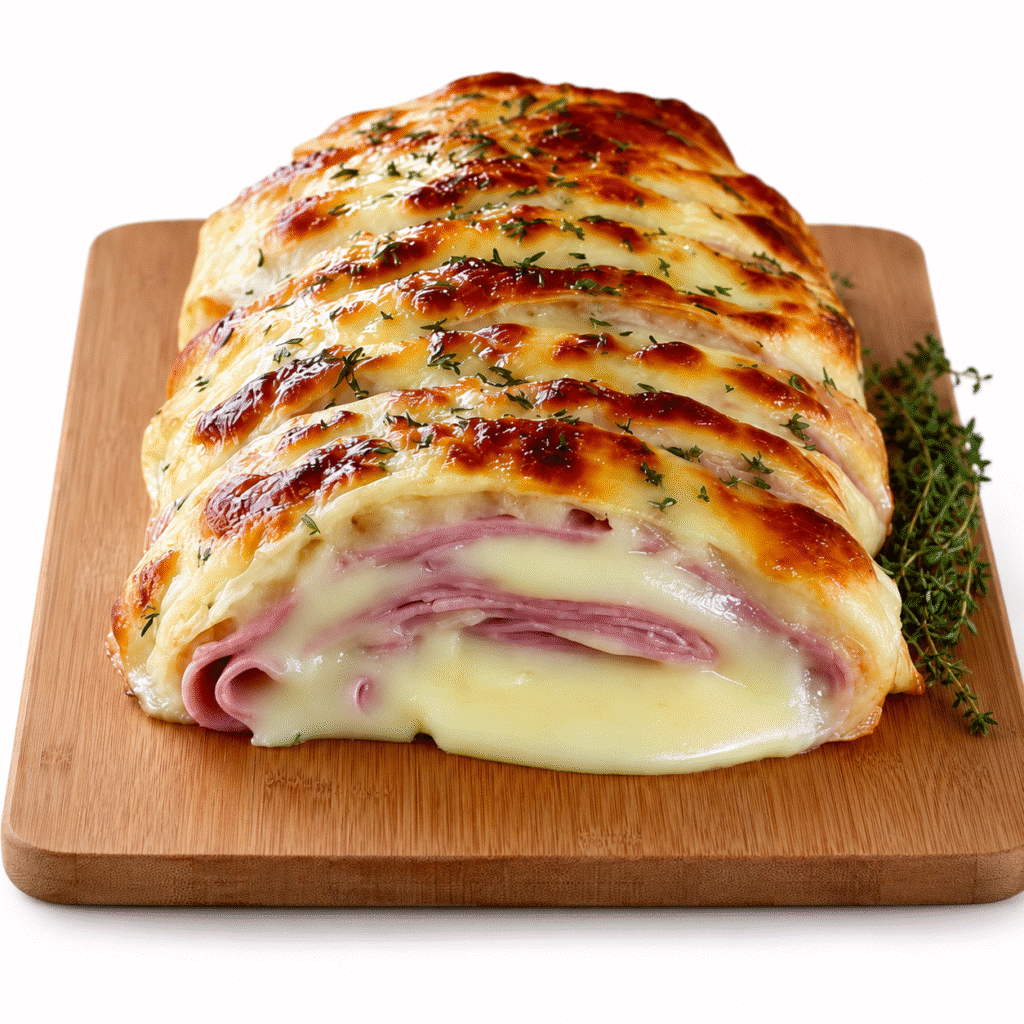 Roulé feuilleté tressé jambon & fromage : croustillant, fondant et spectaculaire 4 Roulé feuilleté tressé jambon & fromage