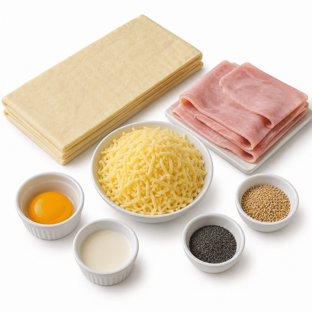 Roulé feuilleté tressé jambon & fromage : croustillant, fondant et spectaculaire 2 Roulé feuilleté tressé jambon & fromage