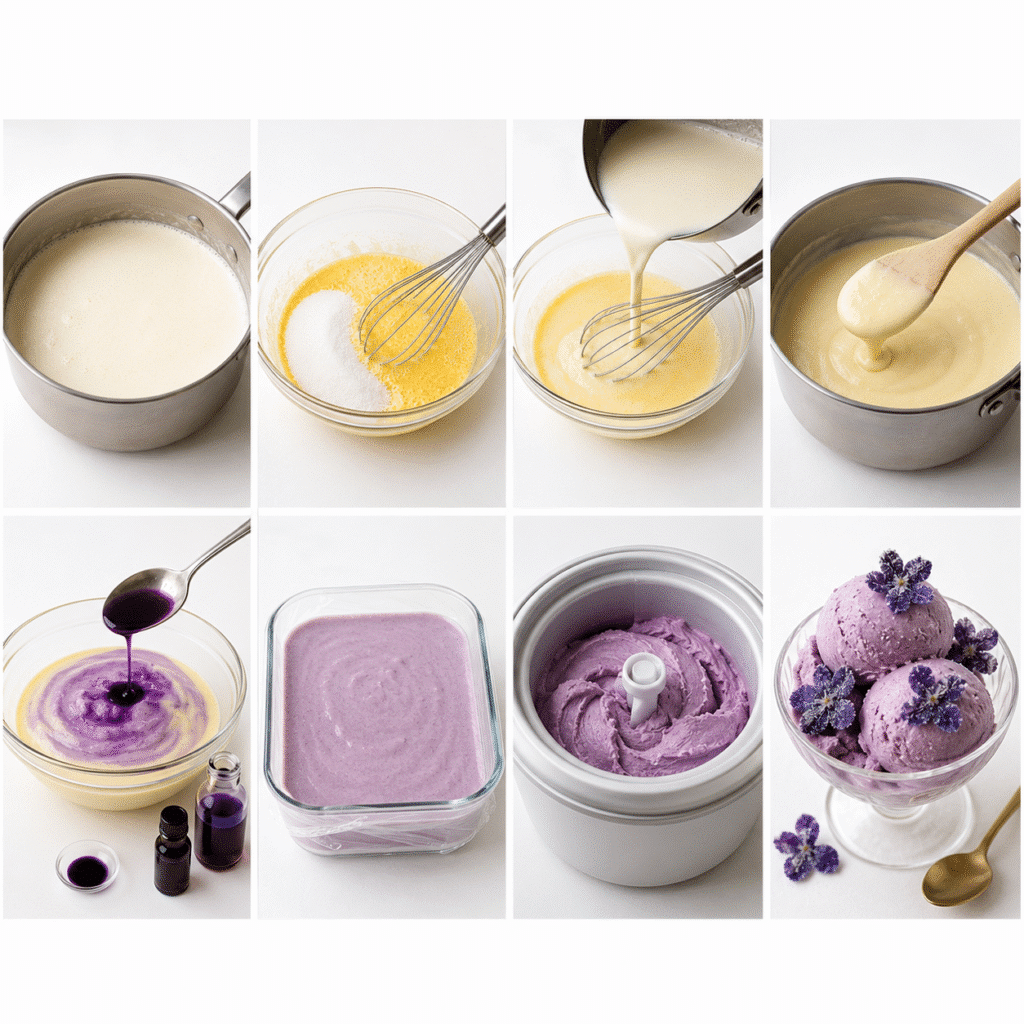 Crème glacée violette maison : onctueuse, florale et délicatement raffinée 3 Crème glacée violette maison