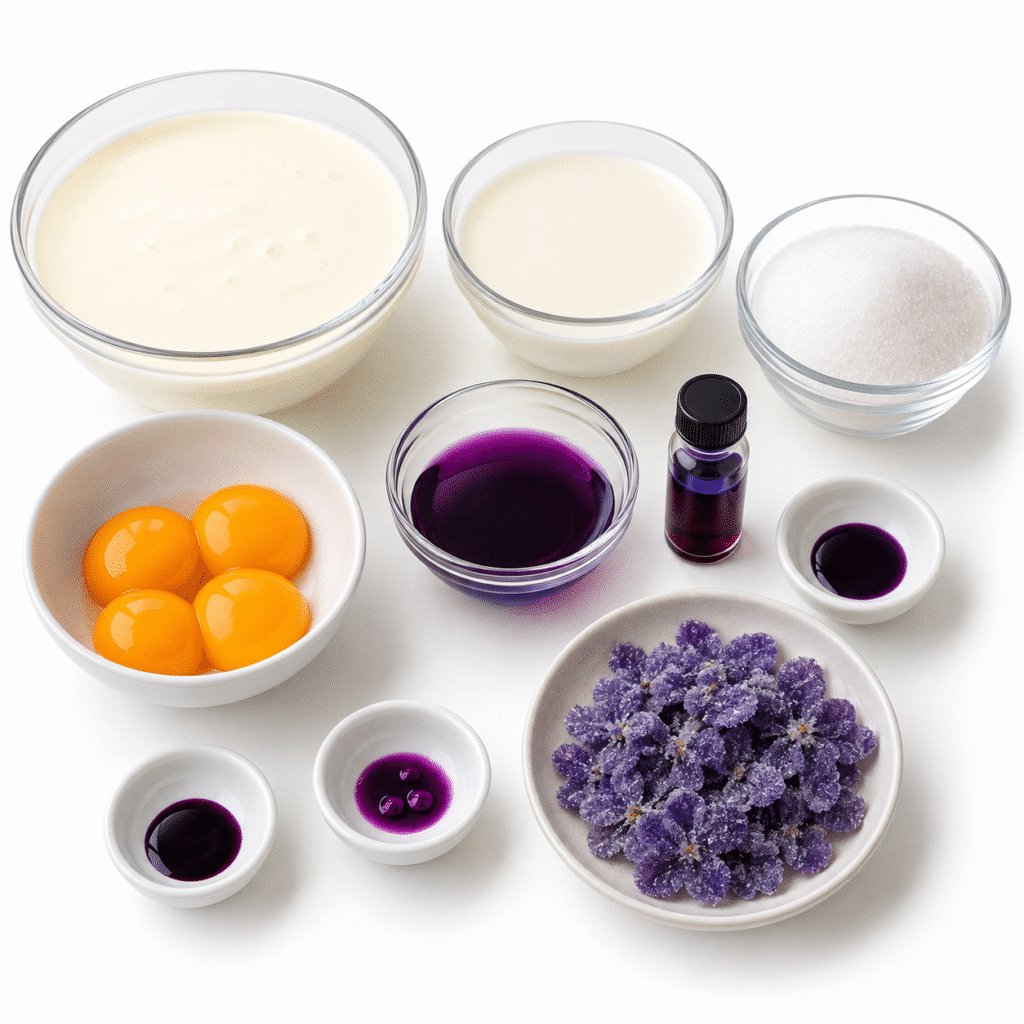 Crème glacée violette maison : onctueuse, florale et délicatement raffinée 2 Crème glacée violette maison