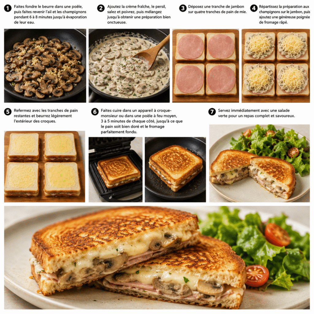 Croque forestier ultra fondant au jambon, champignons & fromage coulant : gourmand et irrésistible 3 Croque forestier ultra fondant au jambon