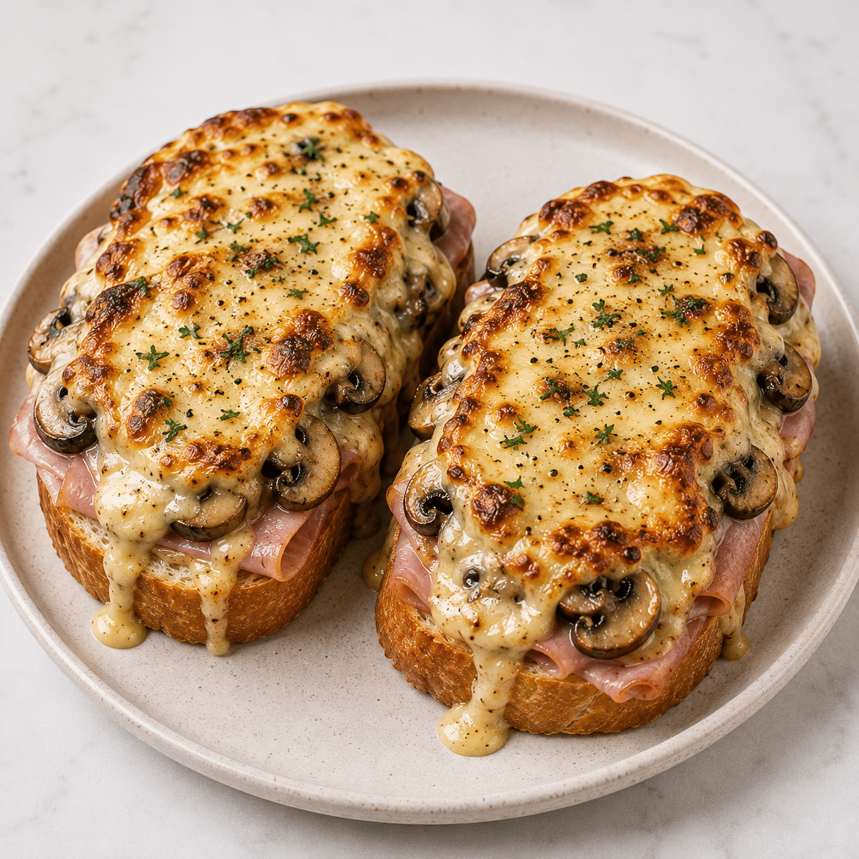 Croque forestier ultra fondant au jambon