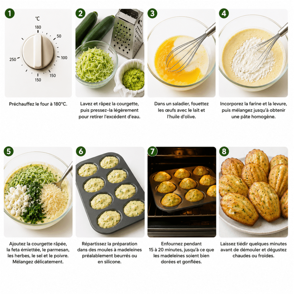 Madeleines salées à la courgette et à la feta : moelleuses, légères et pleines de saveurs 3 Madeleines salées à la courgette et à la feta