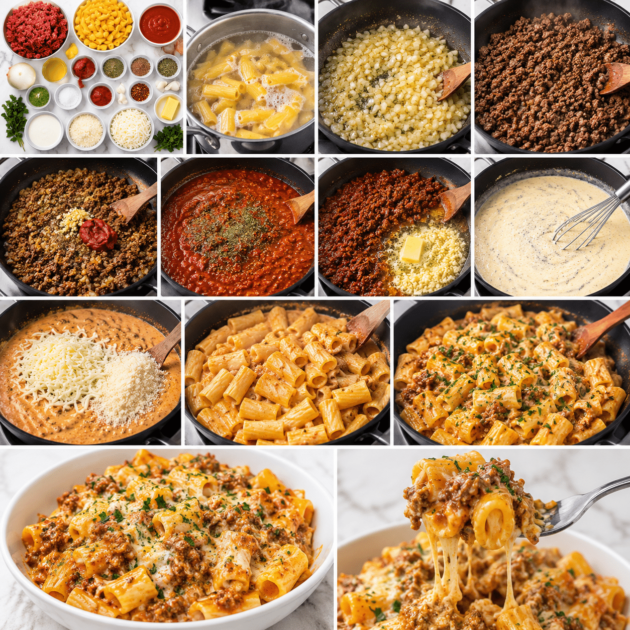Marinara Bolognese Ground Beef Rigatoni Skillet
