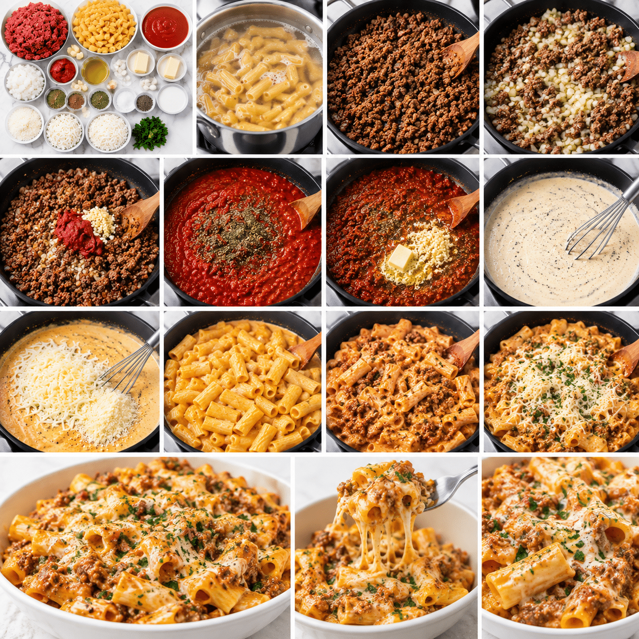 Marinara Bolognese Ground Beef Rigatoni Skillet