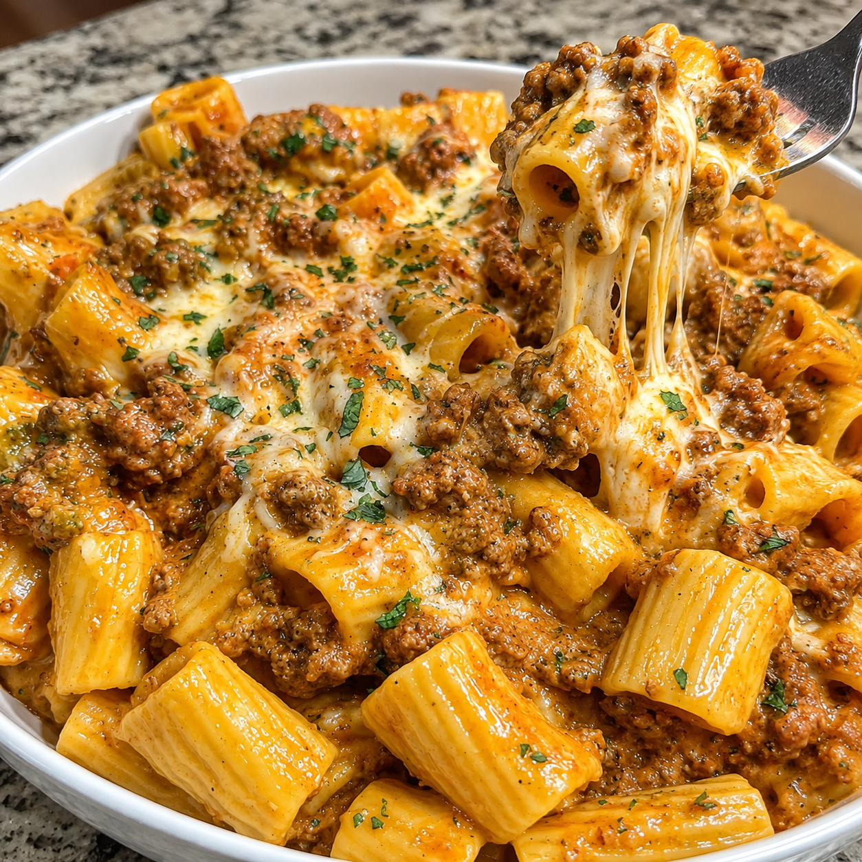 Marinara Bolognese Ground Beef Rigatoni Skillet