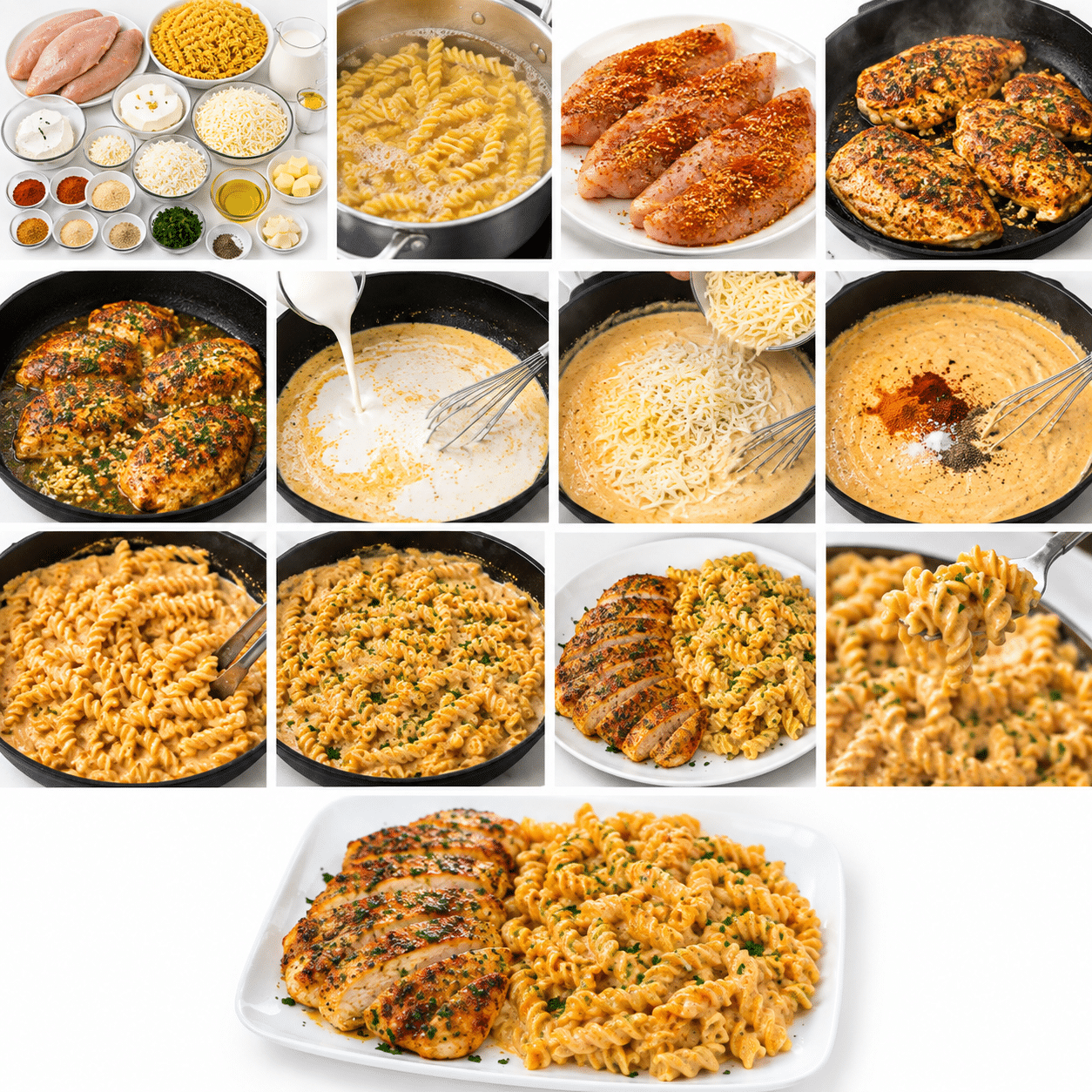 Chicken Bites over Creamy Cajun Twisted Pasta