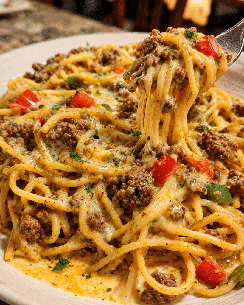Spaghetti Smothered in Cajun Garlic Butter Cream Cheese Sauce