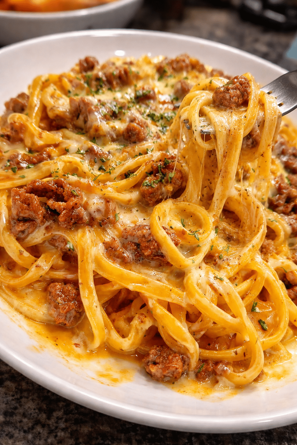 Garlic Butter Beef Linguine with Creamy Cheddar Parmesan Cream Sauce