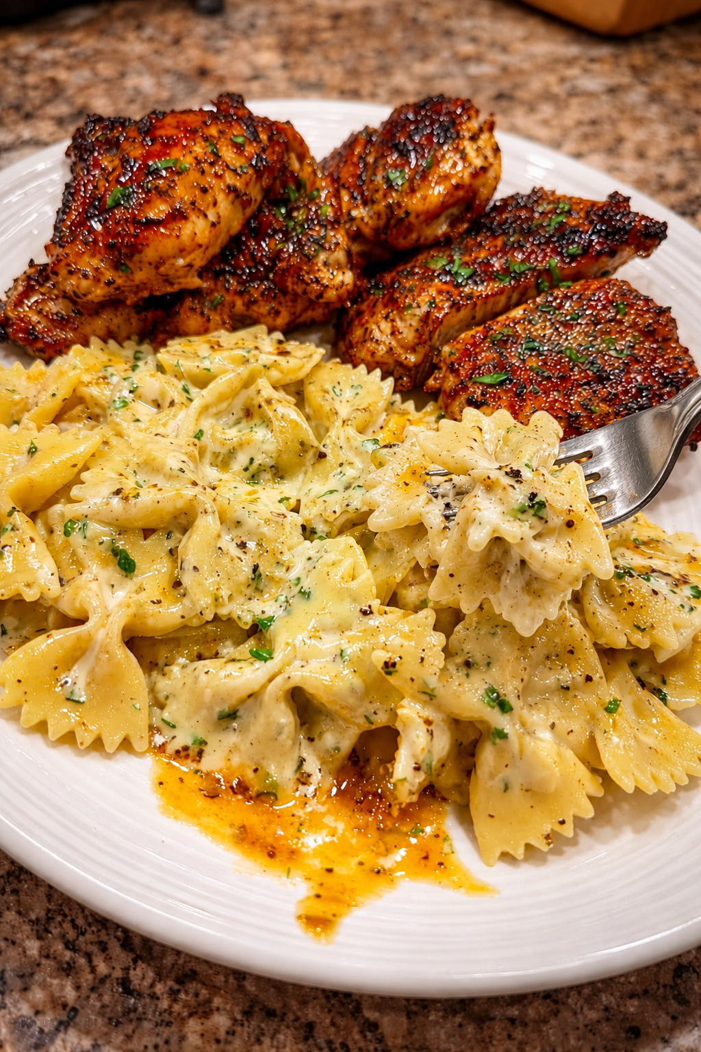 Home 1 Creamy Mozzarella Bowtie Pasta with Cajun Chicken
