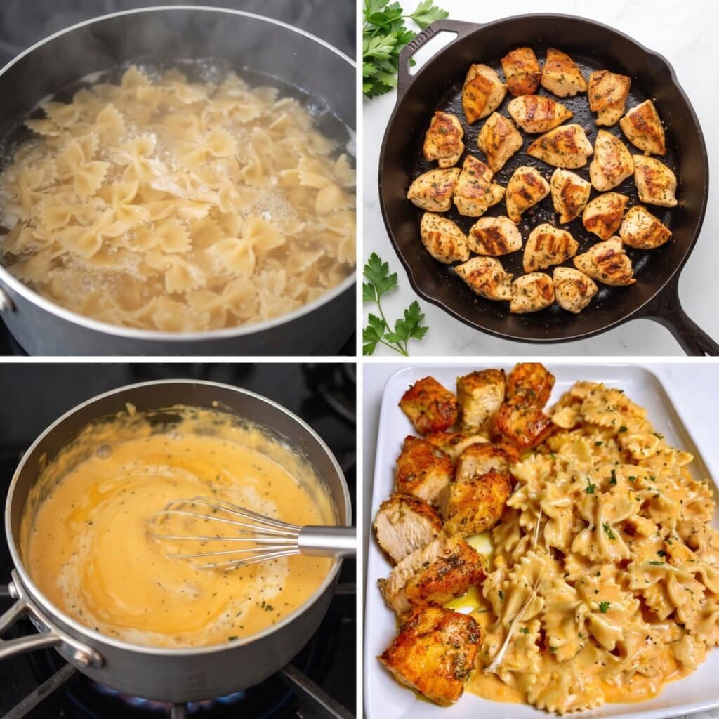 Garlic Butter Chicken with Creamy Velveeta Parmesan Bowties 2 Garlic Butter Chicken Bowtie Pasta in Mozzarella Parmesan Sauce