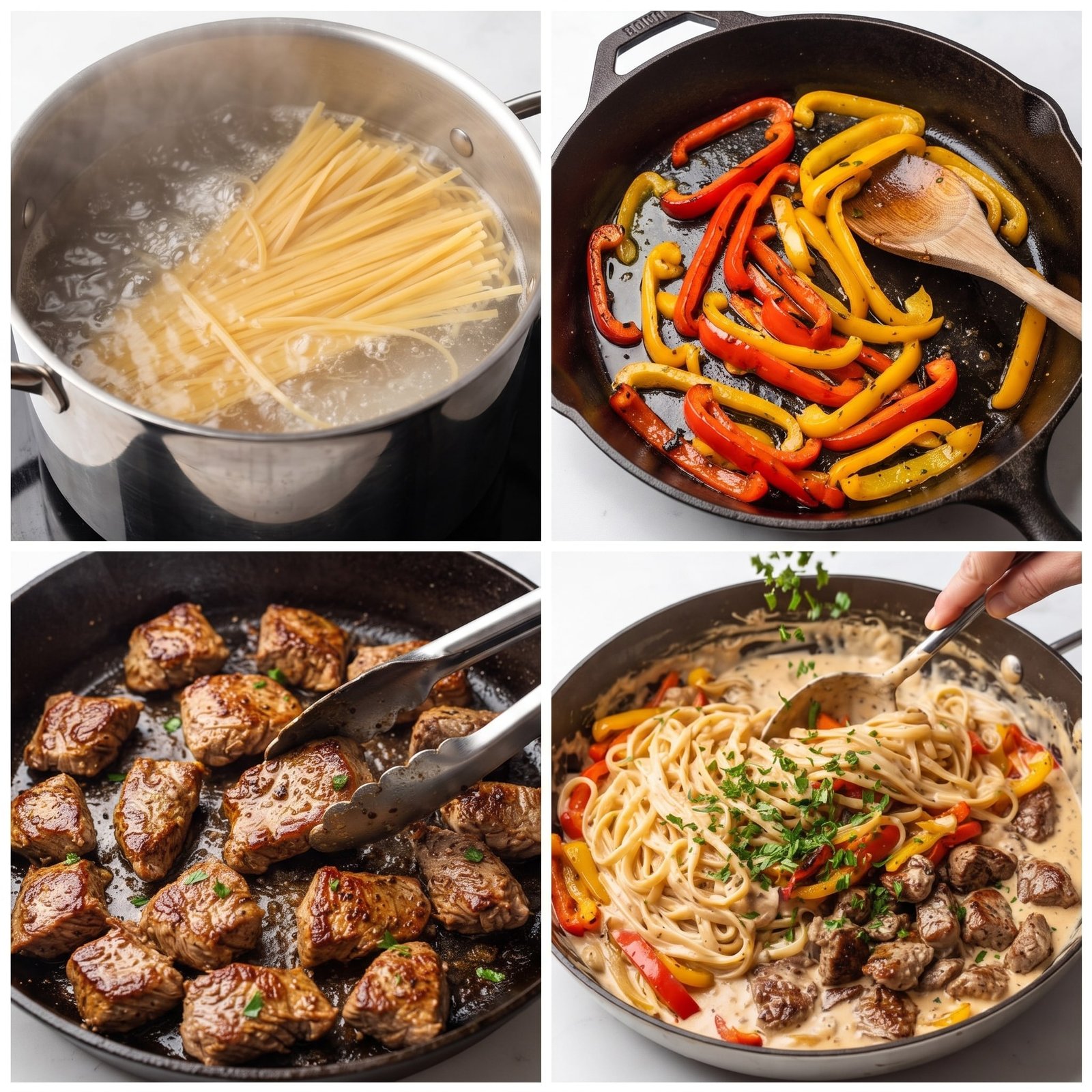 Steak Bites Linguine with Bell Peppers