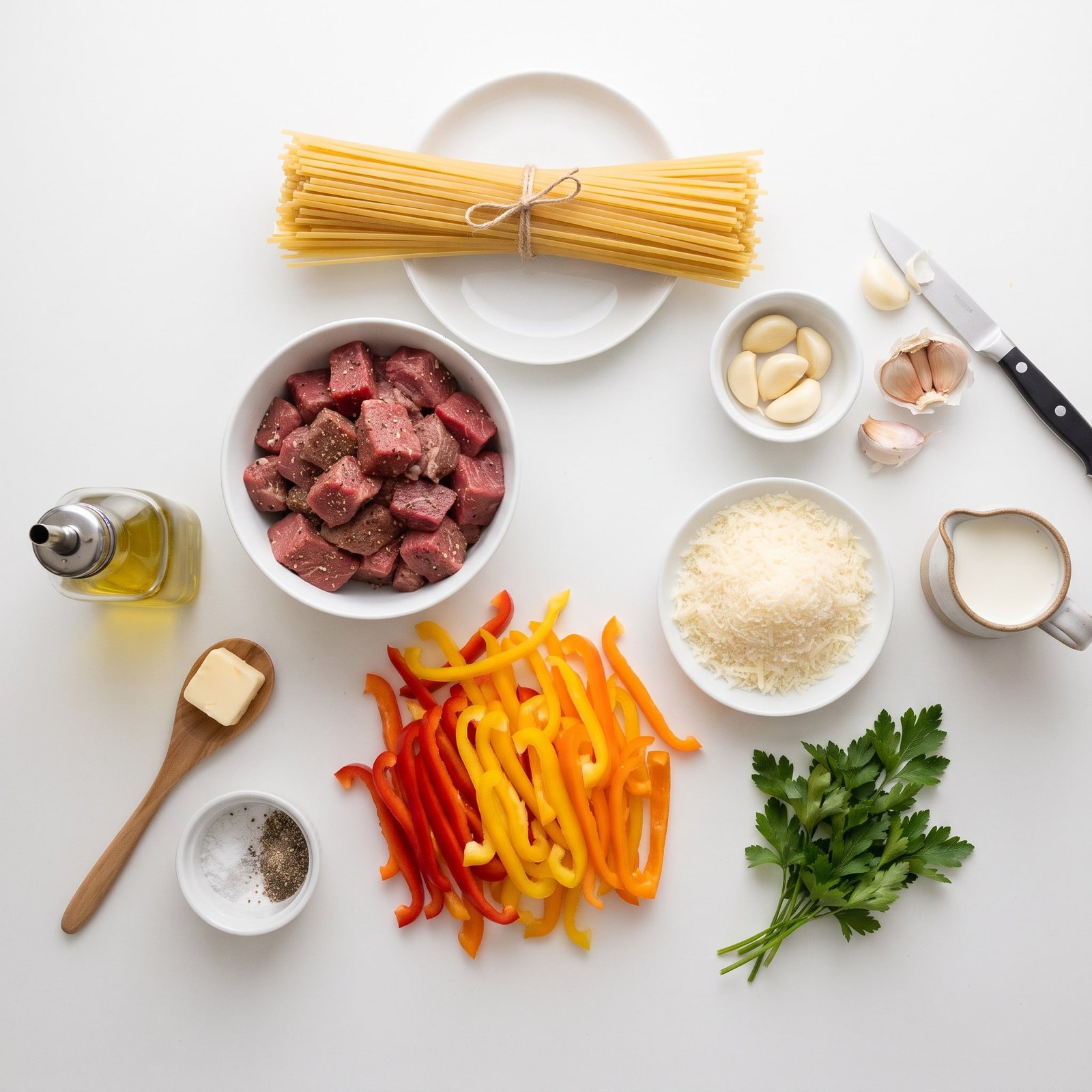 Steak Bites Linguine with Bell Peppers