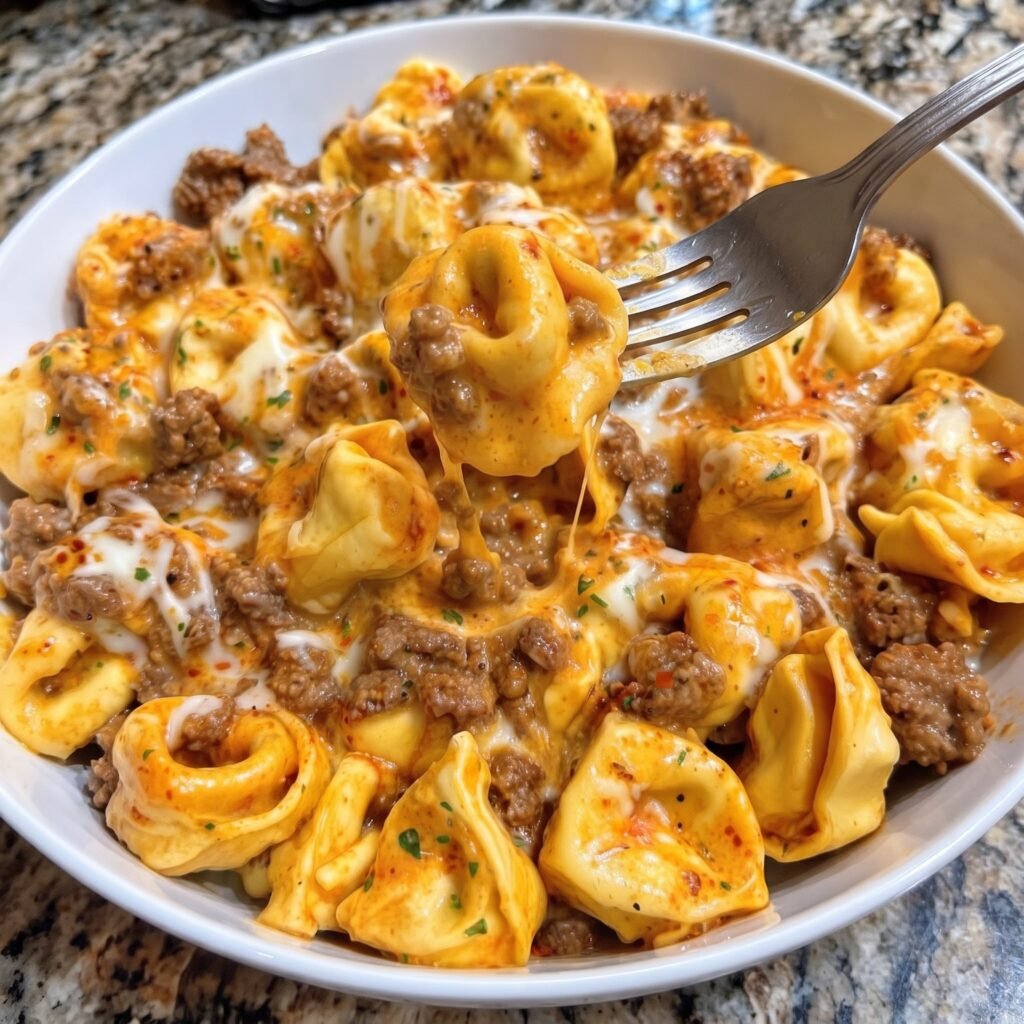 Ground Beef Tortellini with Velveeta Parmesan