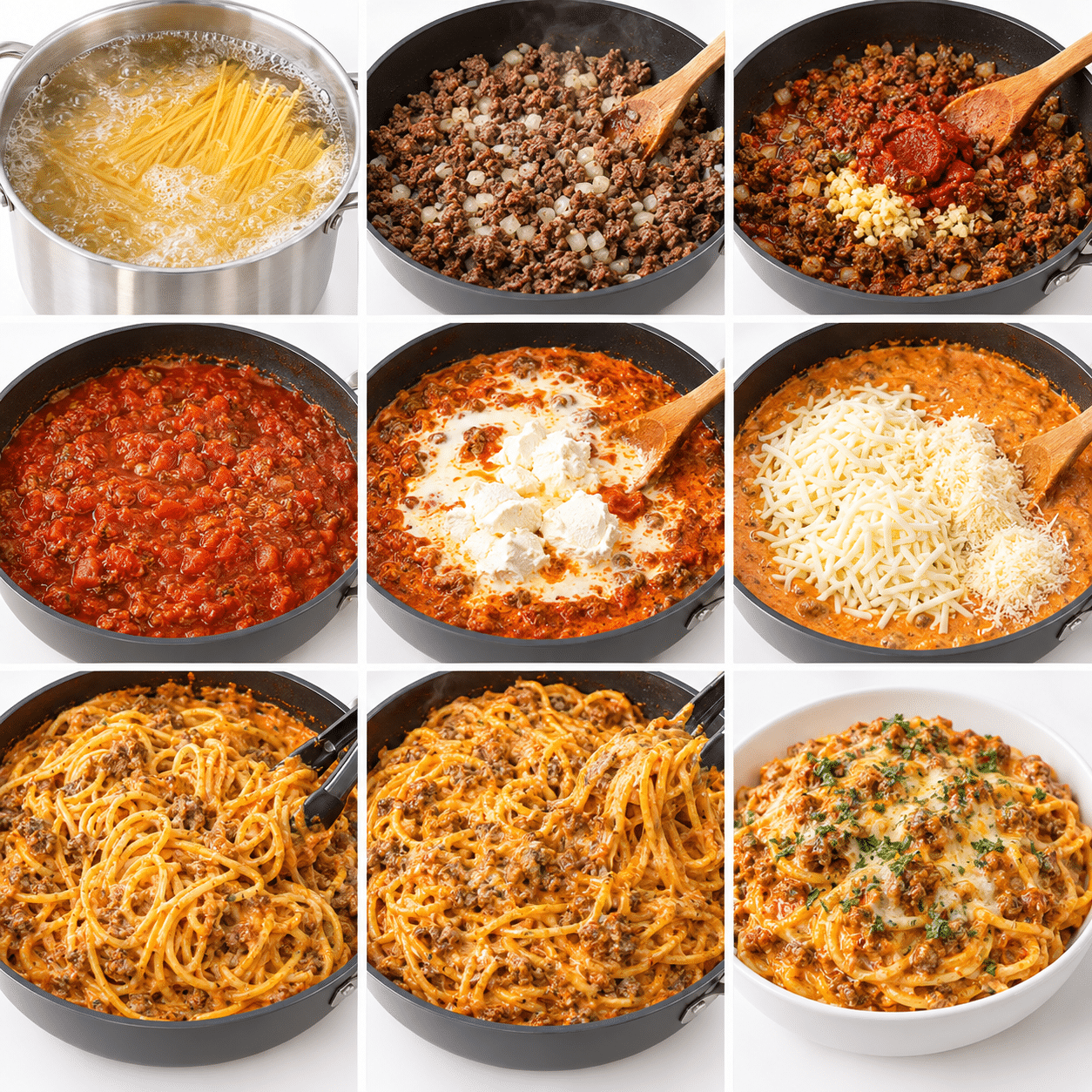 Creamy Beef Spaghetti in Tomato Mozzarella Sauce