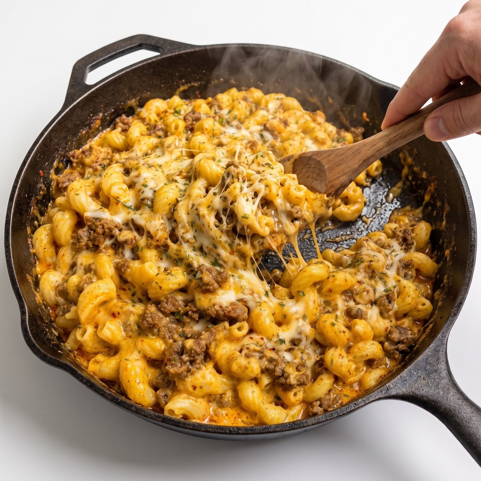 Cajun Ground Beef Elbow Macaroni in Cheddar Parmesan Cream Sauce