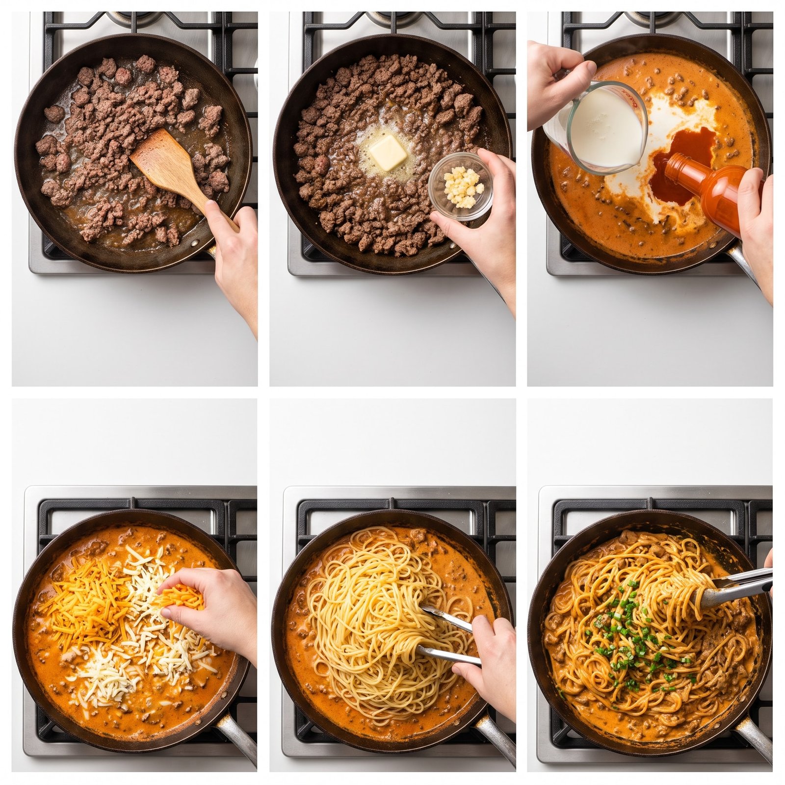 Buffalo Ground Beef Spaghetti in Cheddar Ranch Cream Sauce