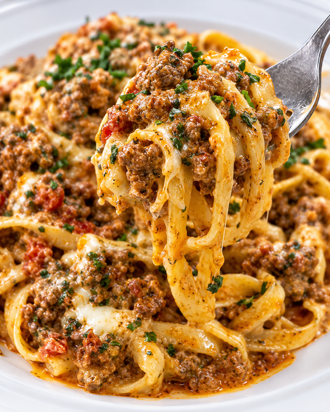 Beef Bolognese Pasta with Melted Mozzarella