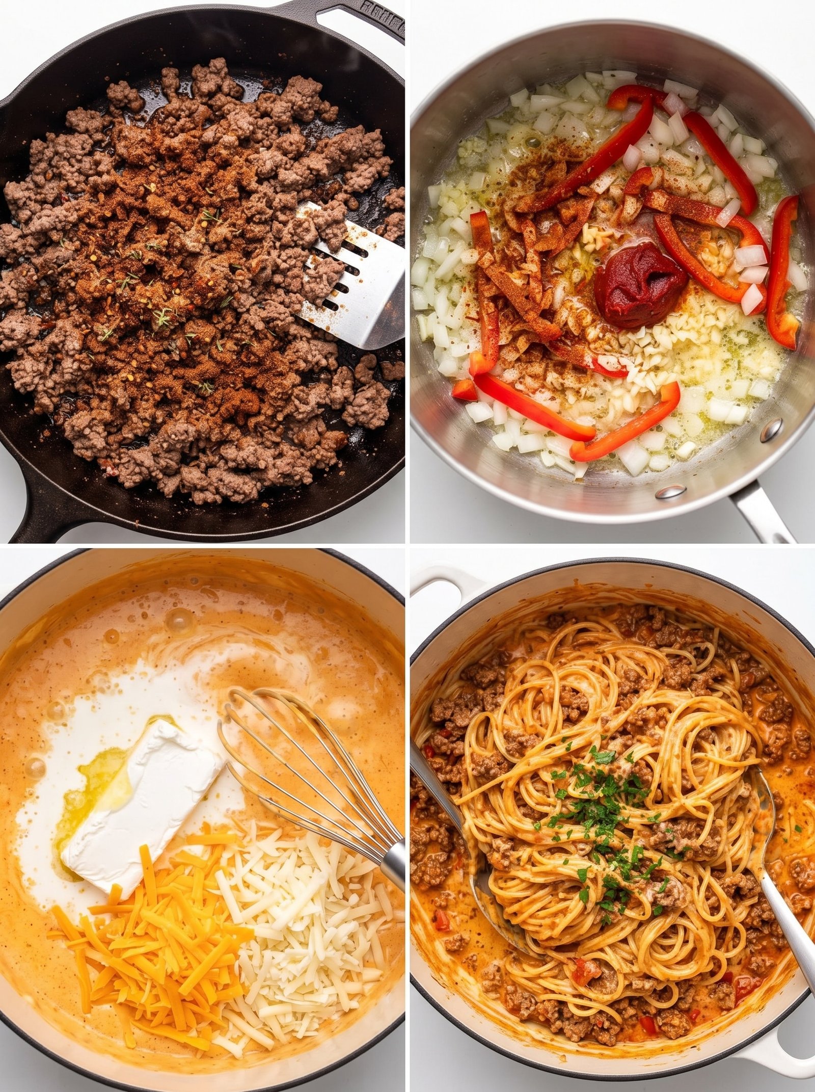 Cajun Beef Spaghetti in Creamy Mozzarella Parmesan Sauce