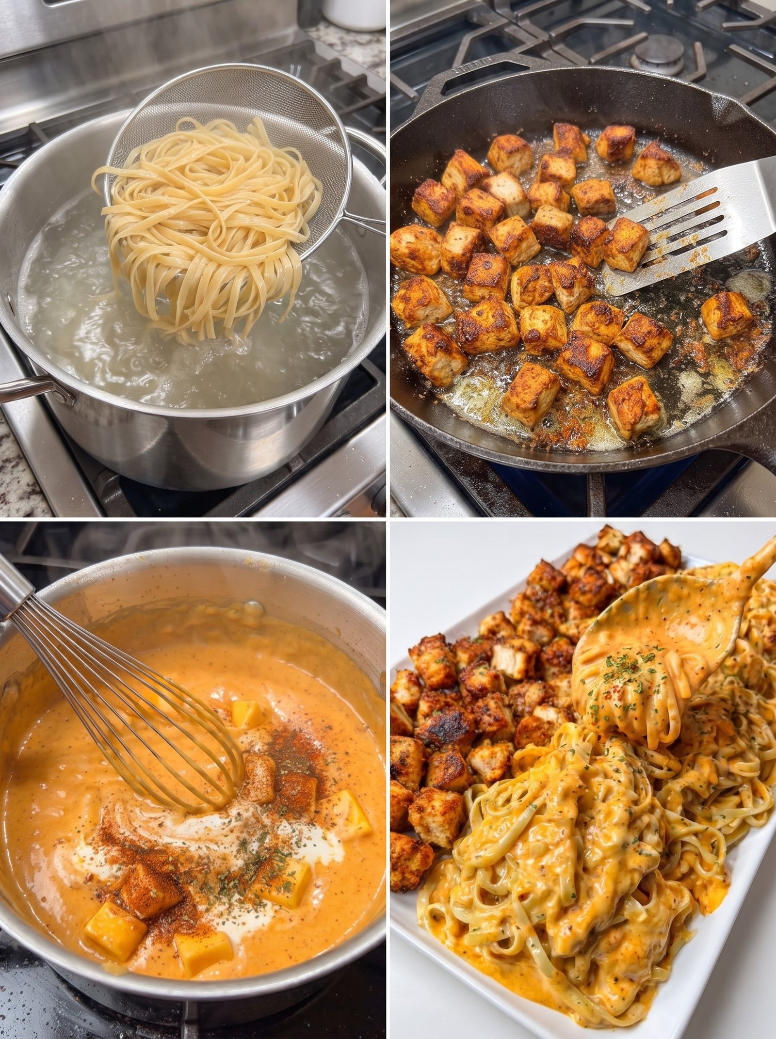 Cajun Garlic Butter Chicken Linguine in Velveeta Alfredo