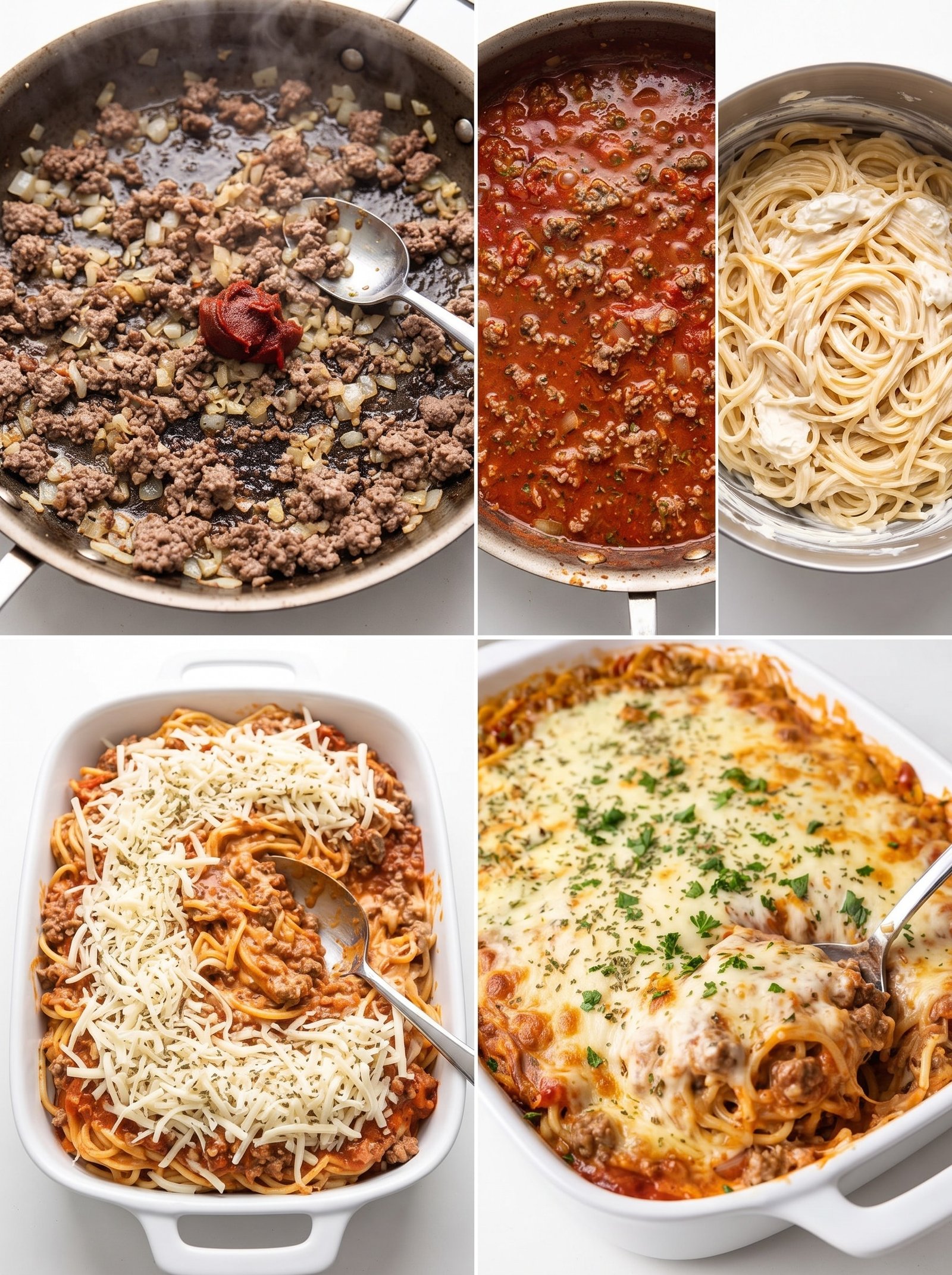 Baked Spaghetti with Beefy Marinara