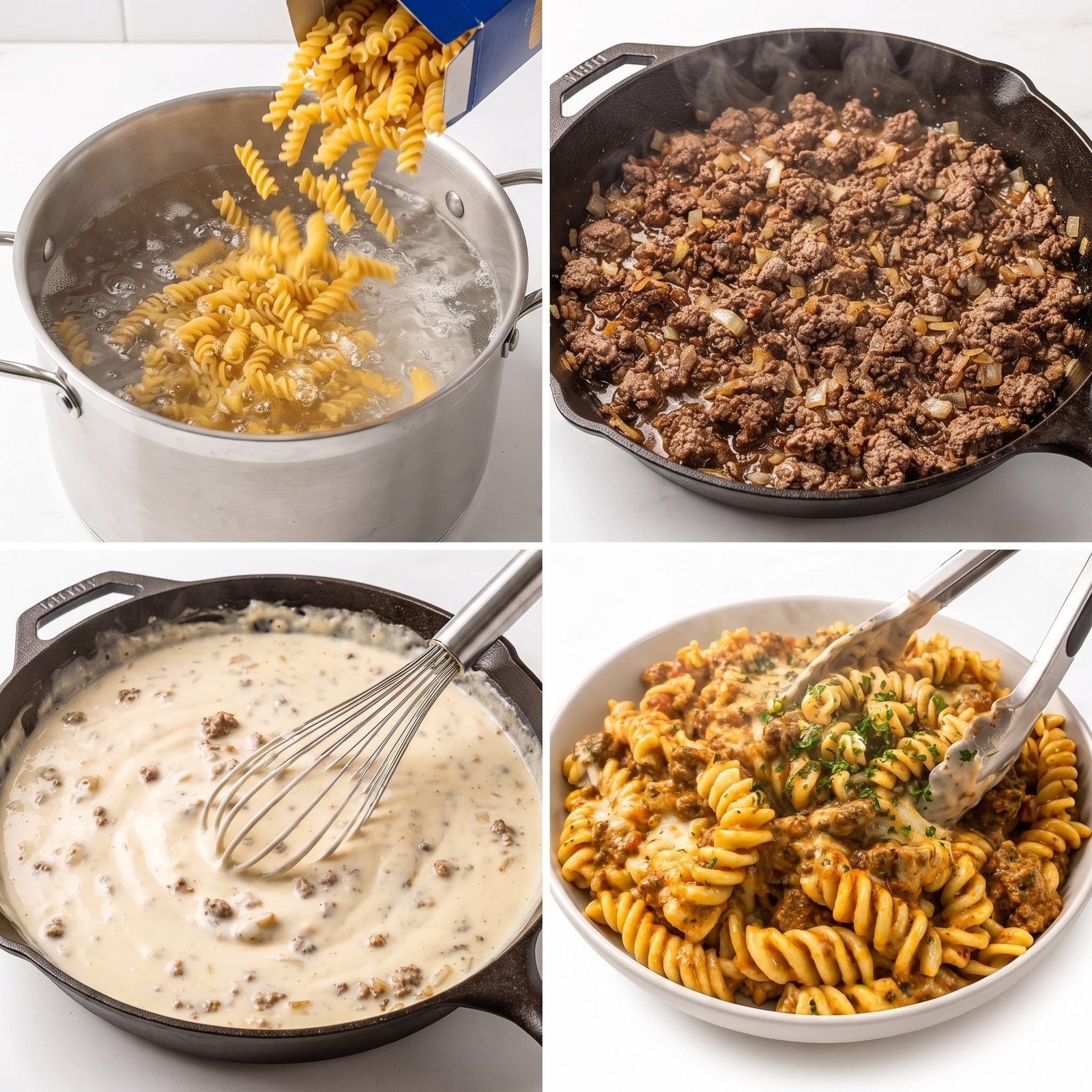Preparing cheesy beef rotini pasta 2K 20261009224913