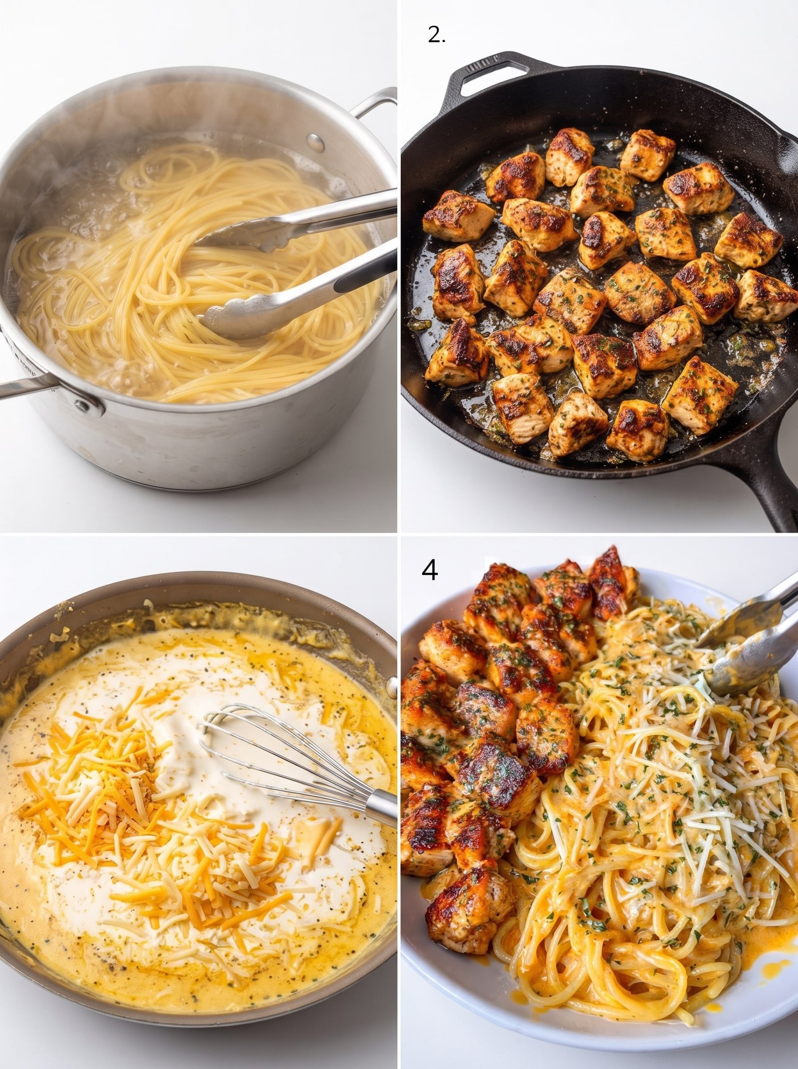 Garlic Butter Chicken Spaghetti in Three-Cheese