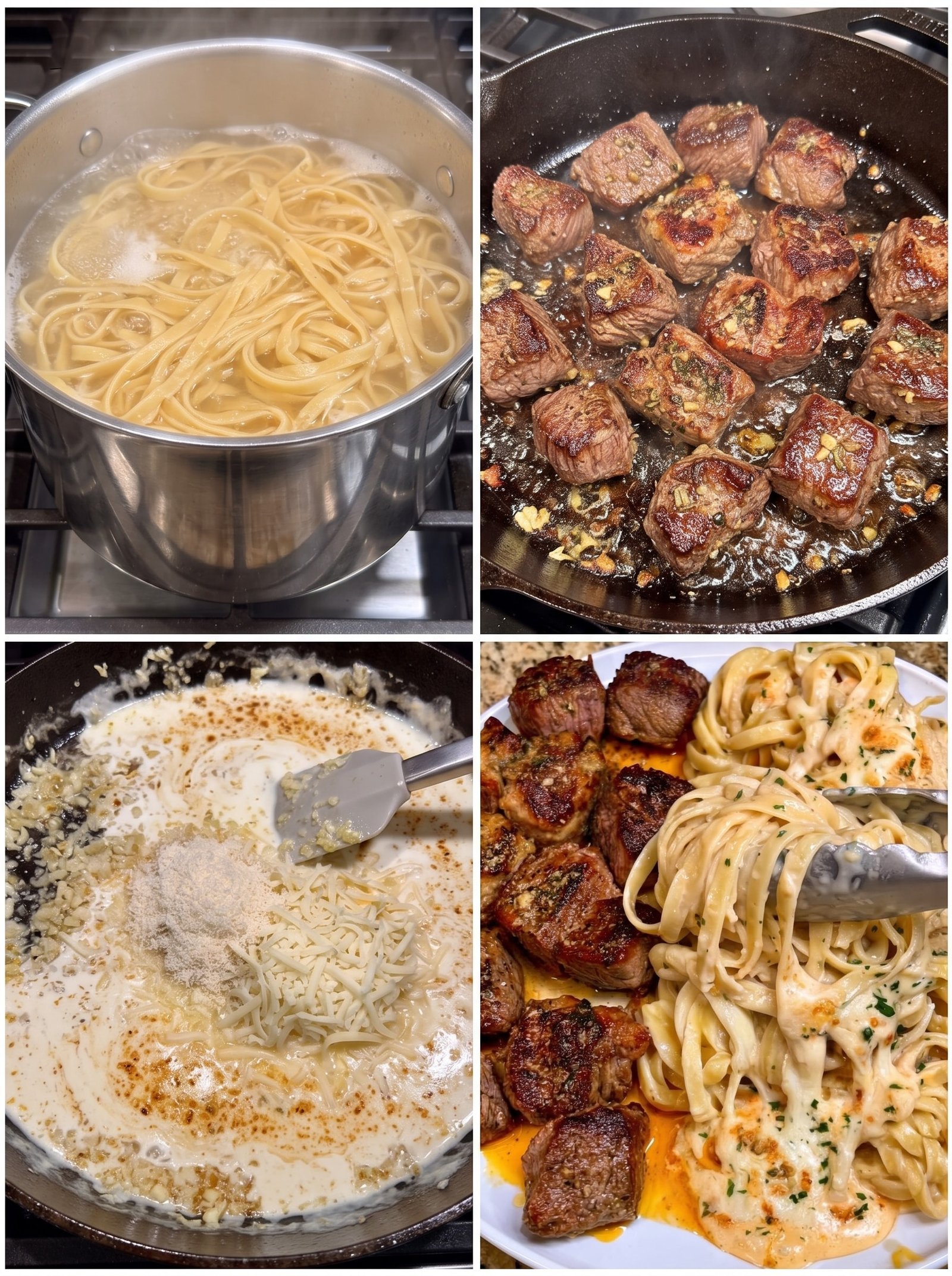 Parmesan Steak Bites with Provolone Fettuccine