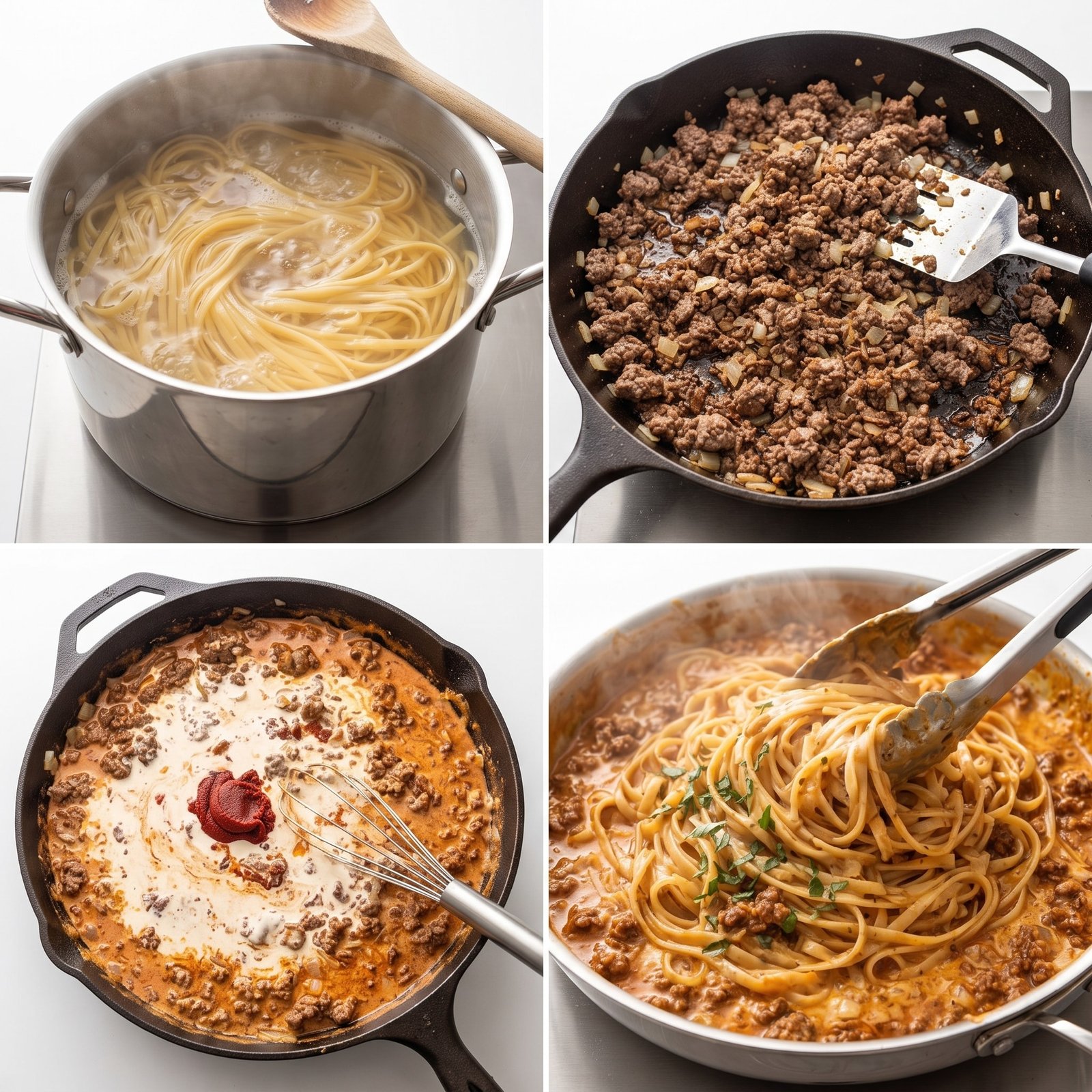 Garlic Butter Beef Linguine with Creamy Parmesan Cheese Sauce