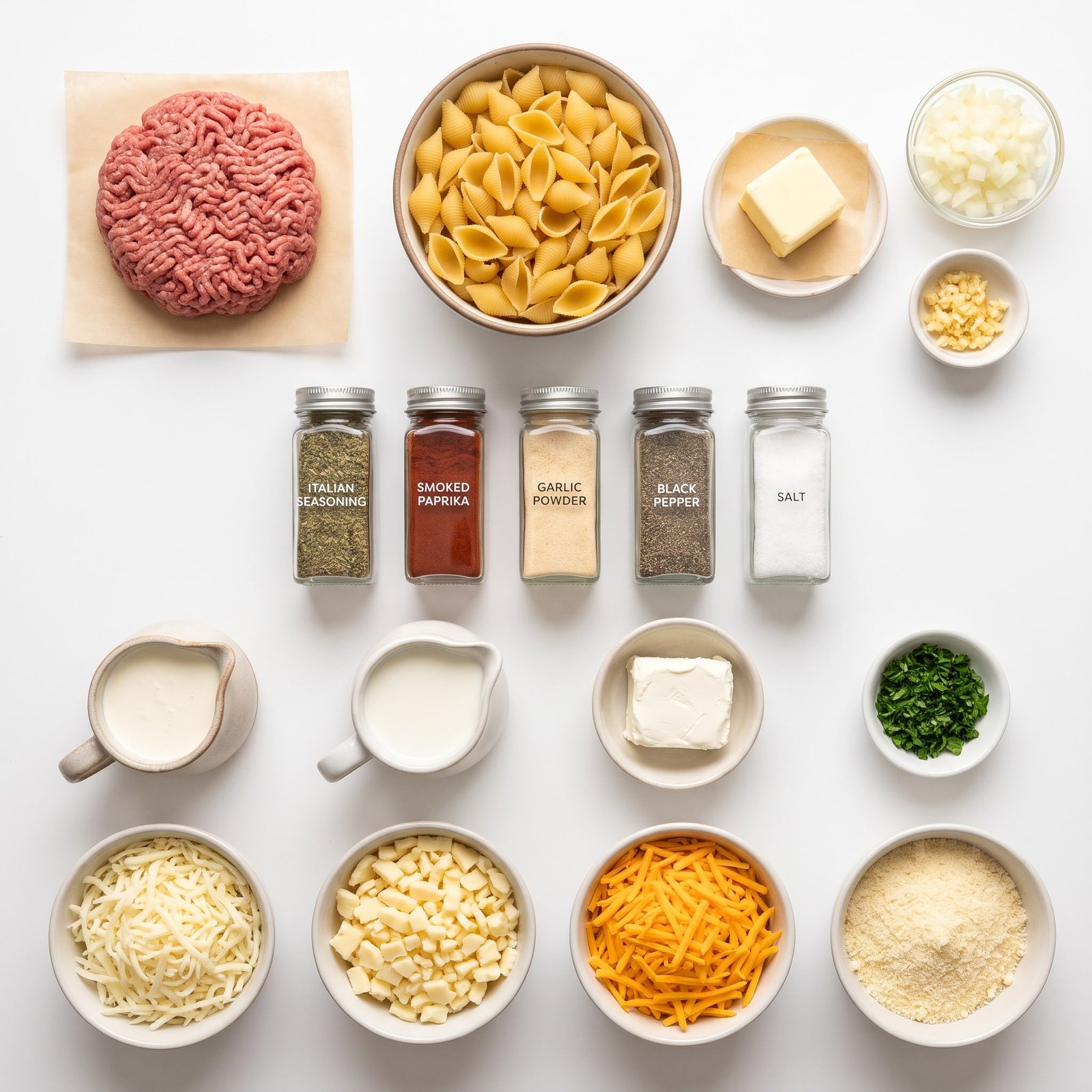 Parmesan Ground Beef Shells in Creamy Four-Cheese Sauce Parmesan Ground Beef Shells in Creamy Four-Cheese Sauce