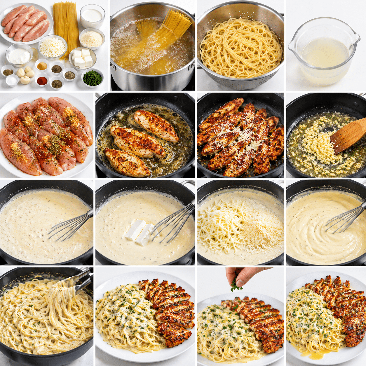 Mozzarella Parmesan Garlic Chicken with Creamy Spaghetti