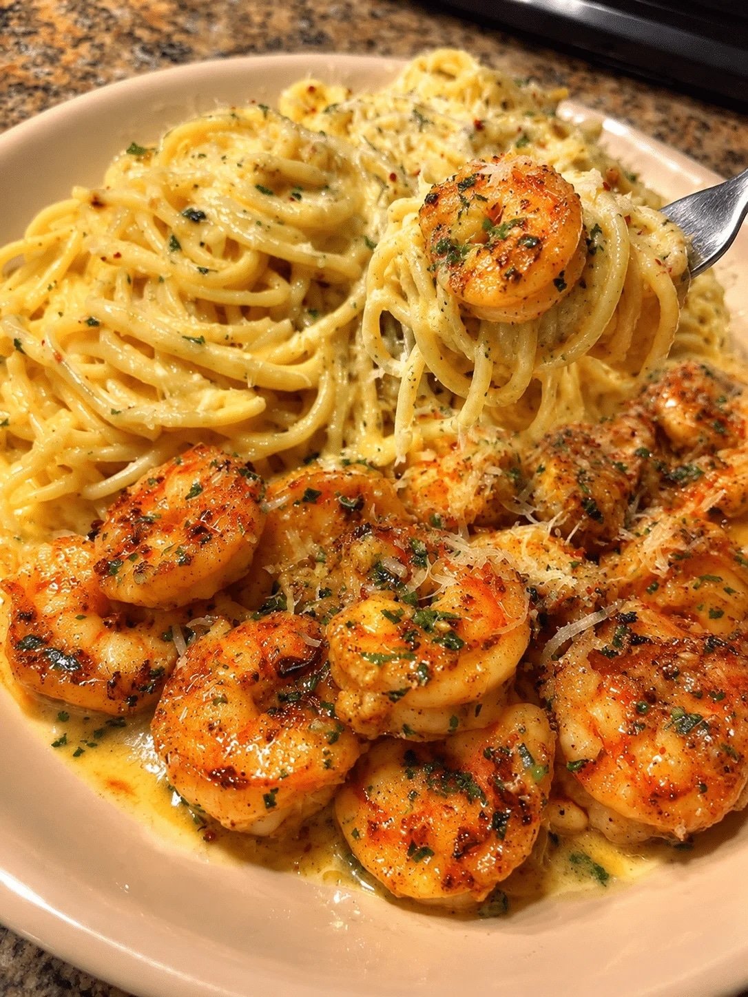 Home 1 Cajun Garlic Shrimp with Creamy Garlic Parmesan Spaghetti
