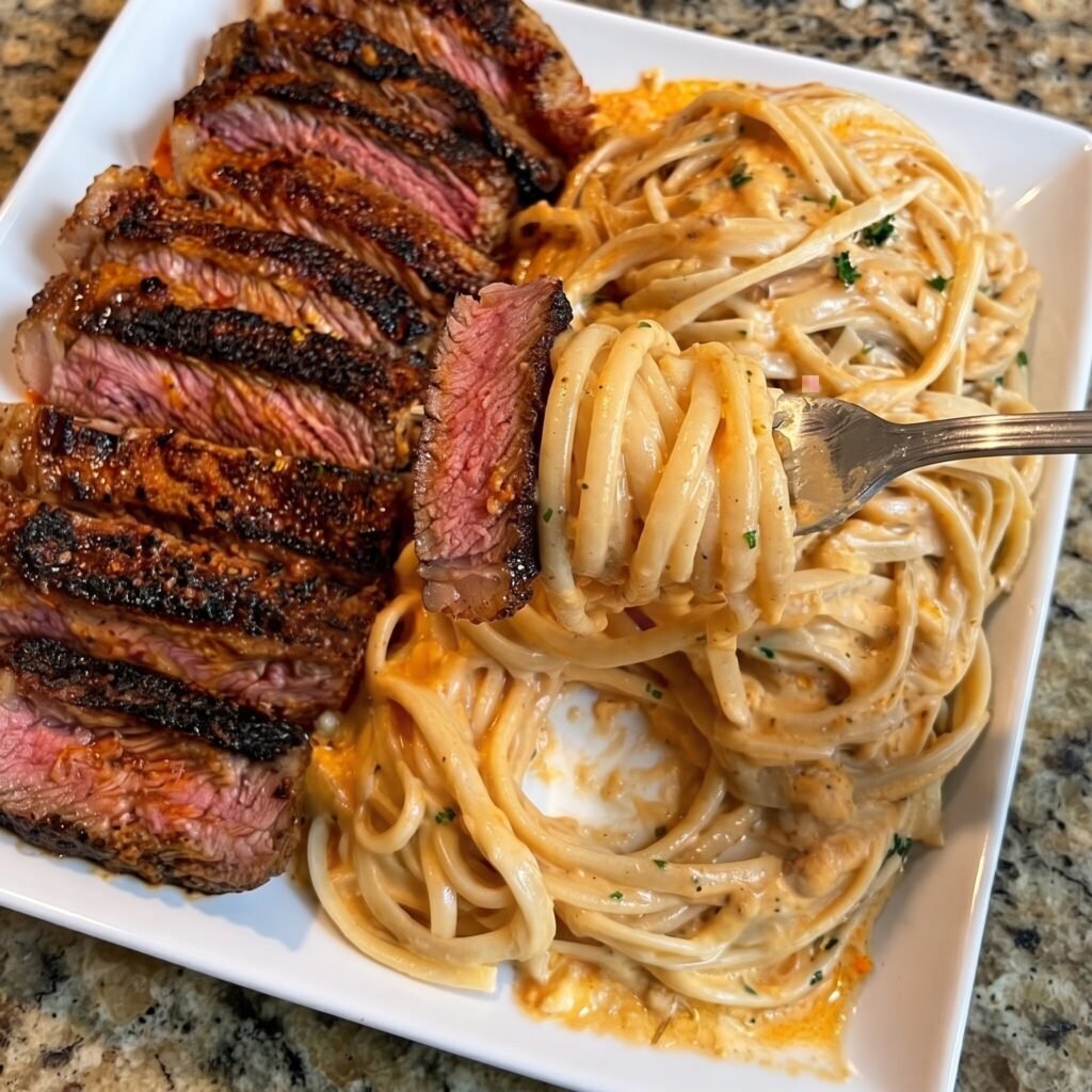 Cajun Steak Linguine with Monterey Jack Alfredo