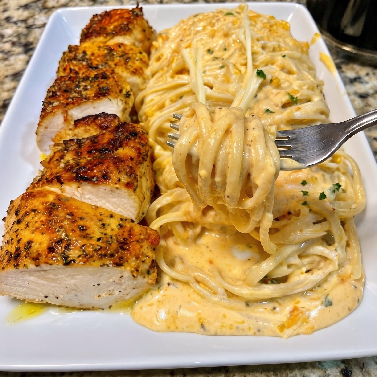 Home 1 Creamy Velveeta Linguine with Italian Garlic Chicken
