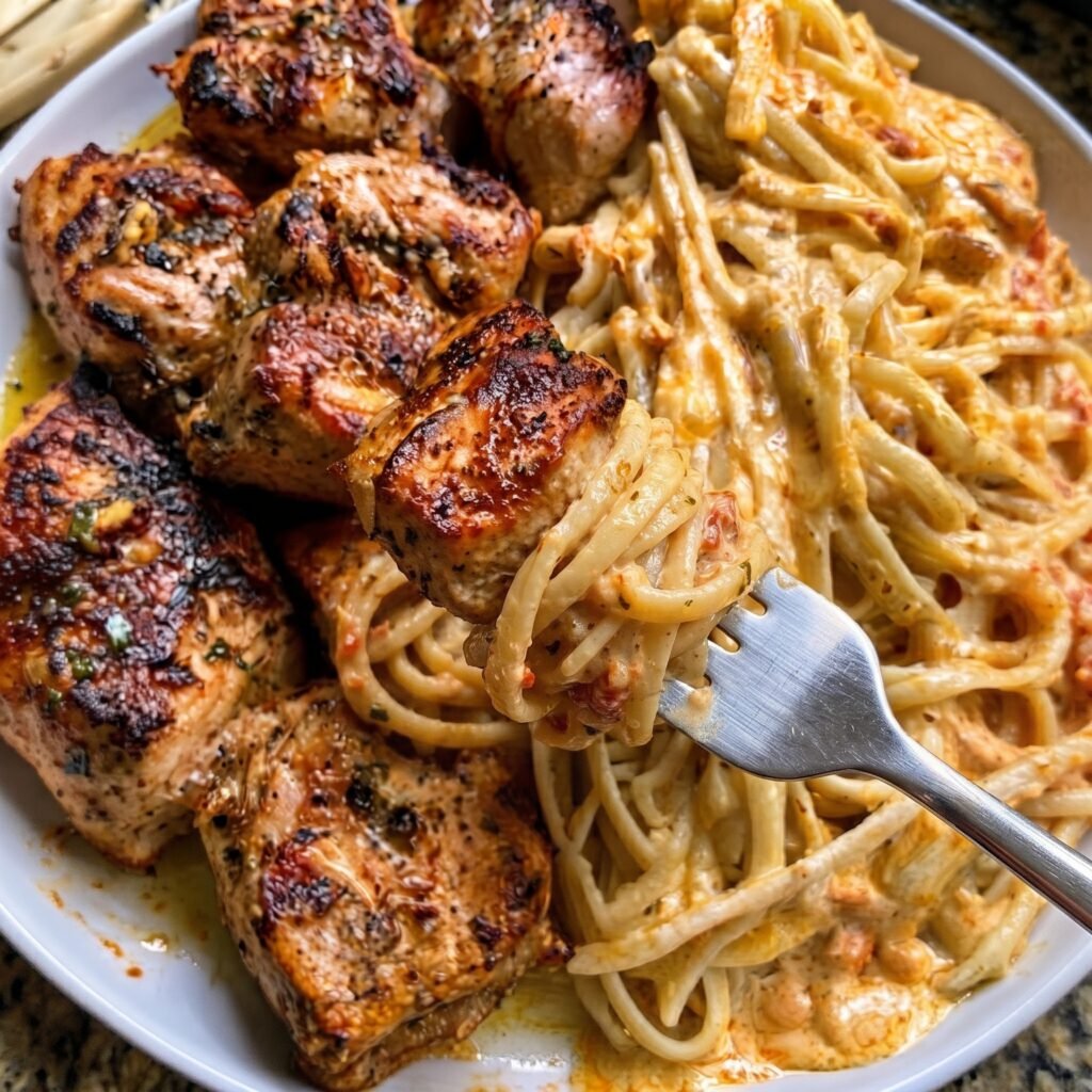 Garlic Butter Cajun Chicken with Creamy Cajun Alfredo Spaghetti