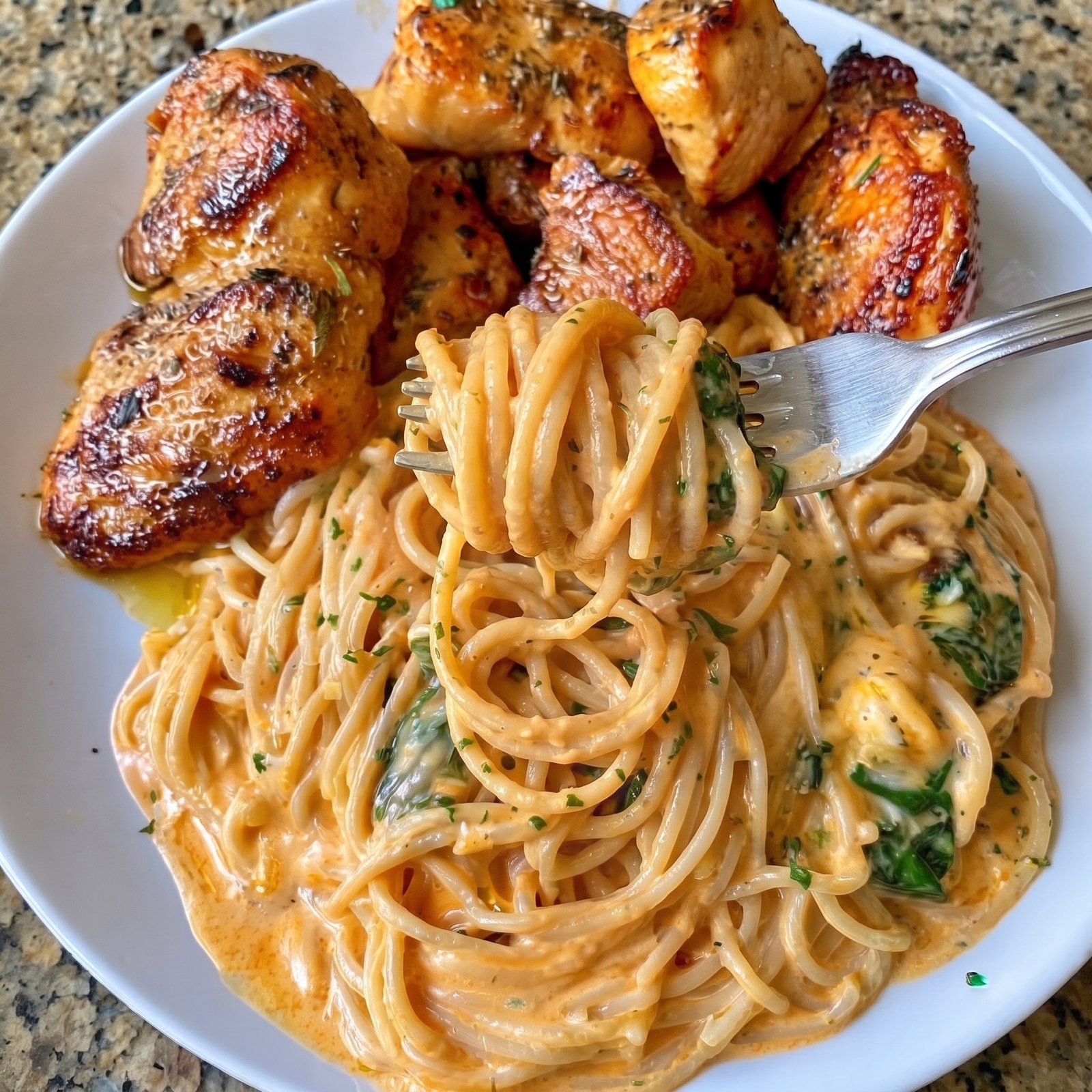 Home 1 Spinach Chicken Spaghetti with Mozzarella