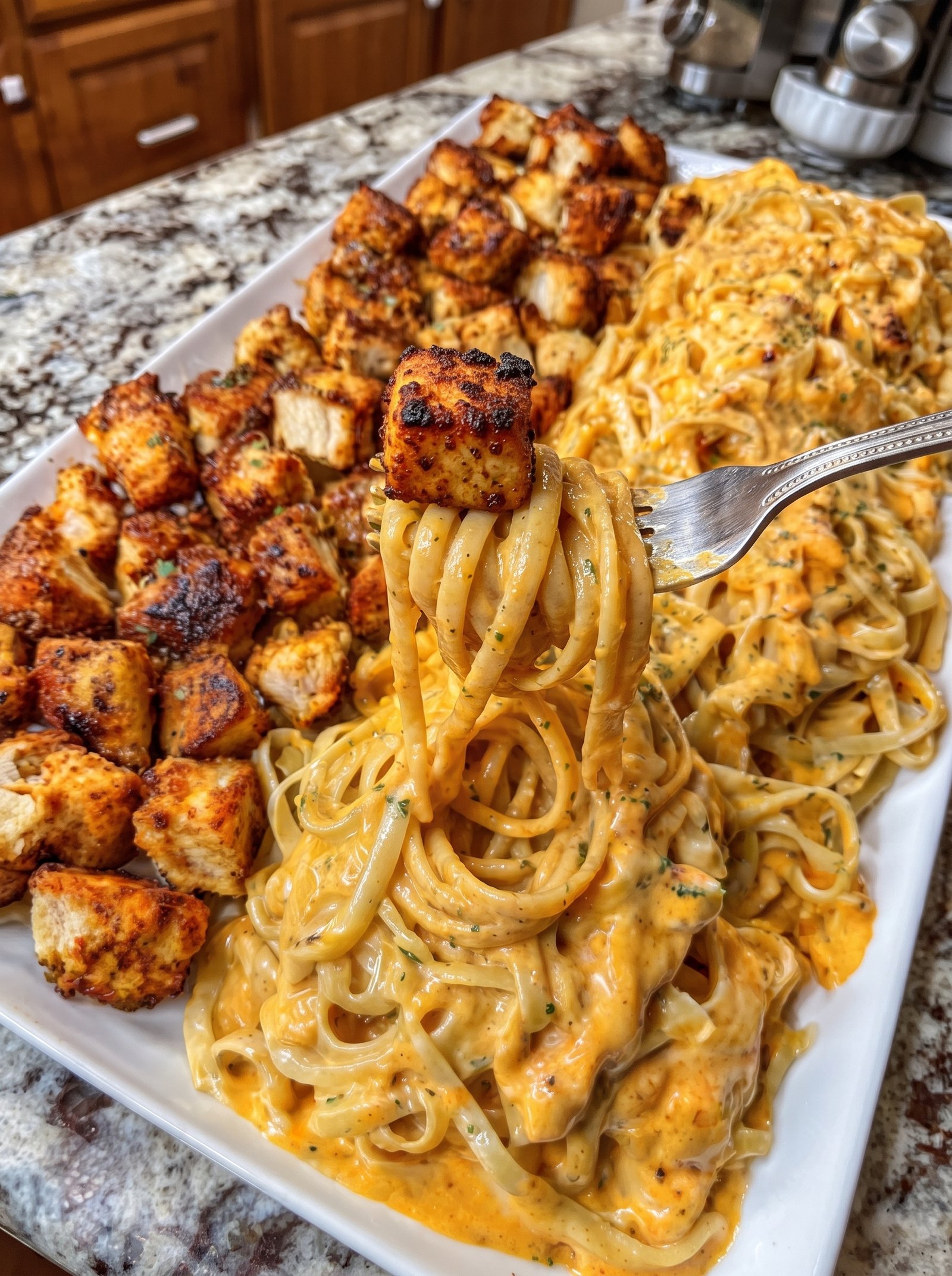 Cajun Garlic Butter Chicken Linguine in Velveeta Alfredo
