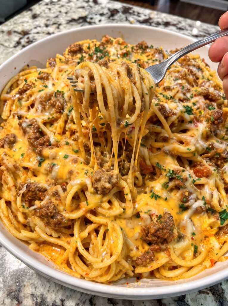Cajun Beef Spaghetti in Creamy Mozzarella Parmesan Sauce