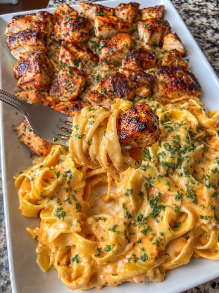 Chicken Fettuccine in Creamy Four-Cheese Sauce