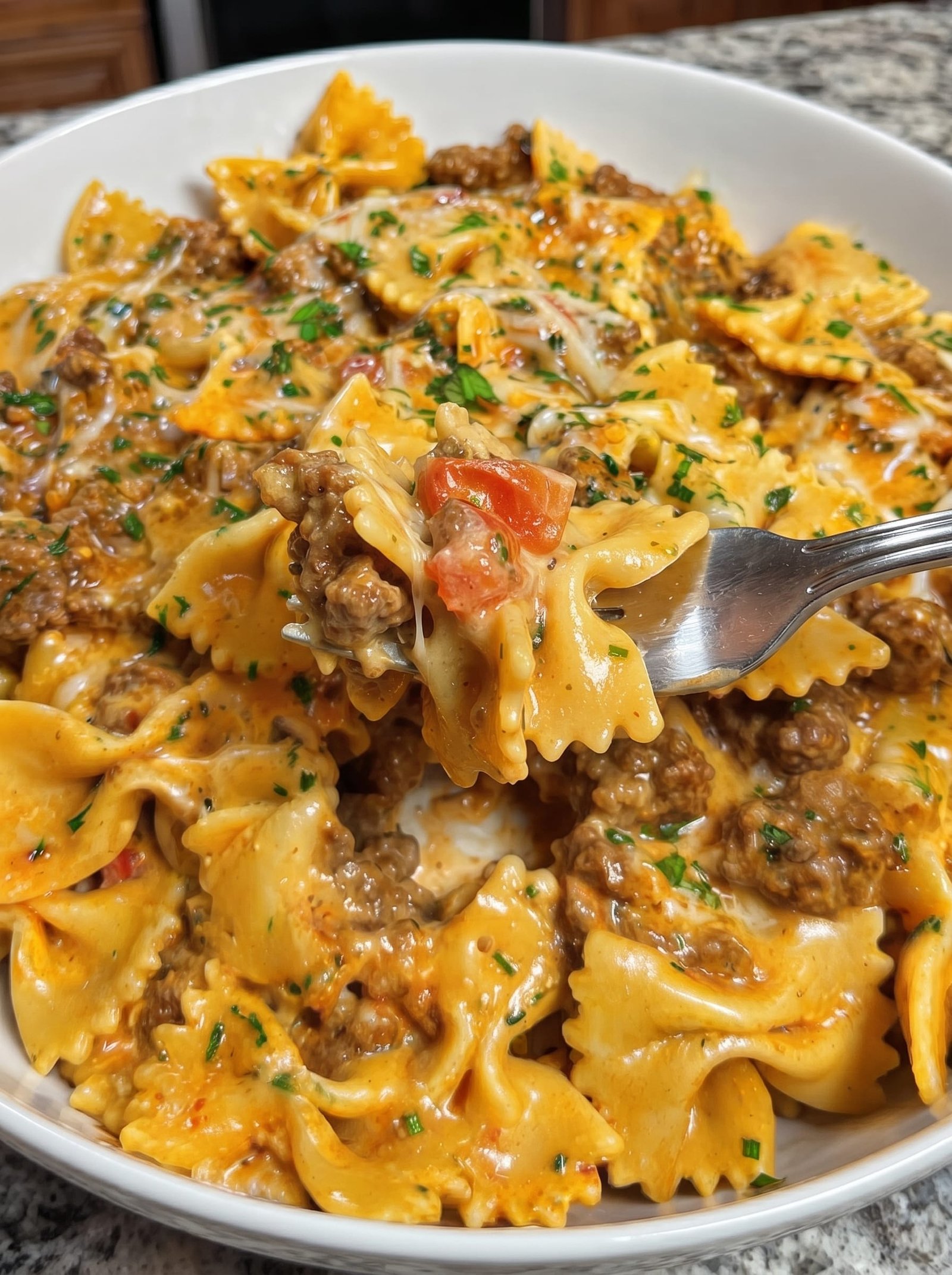 Home 5 Cheesy Garlic Butter Beef Bowties in Velvety Parmesan Rotel Cream